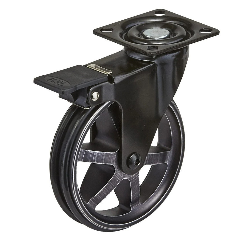 4" D Aluminum Single Wheel Design Caster Swivel with Brake with Plate Rustic Iron